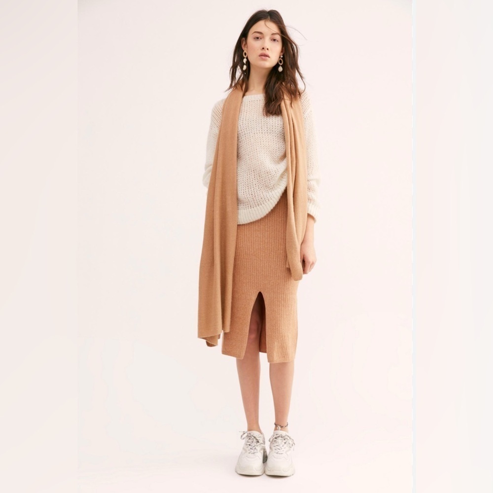 Free people xs Heather caramel beige skyline midi skirt